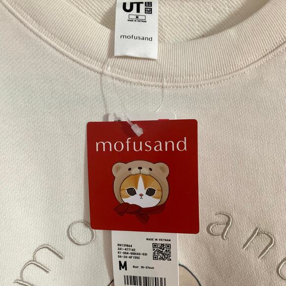 Mofusand x Uniqlo Collab Teddy Meow Printed Embroidered Sweatshirt Off White M - Picture 6 of 8